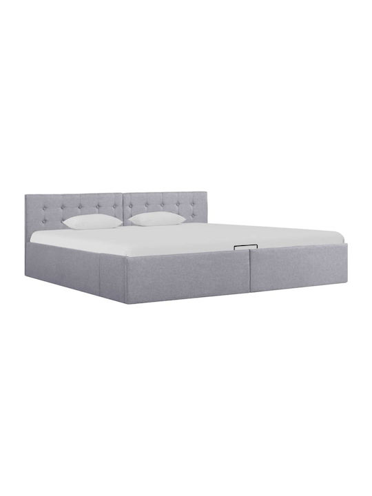 Κρεβάτι King Size Επενδυμένο με Ύφασμα Γκρι με Αποθηκευτικό Χώρο & Τάβλες 180x200cm