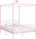 Κρεβάτι Υπέρδιπλο Μεταλλικό Ροζ με Ουρανό & Τάβλες για Στρώμα 160x200cm