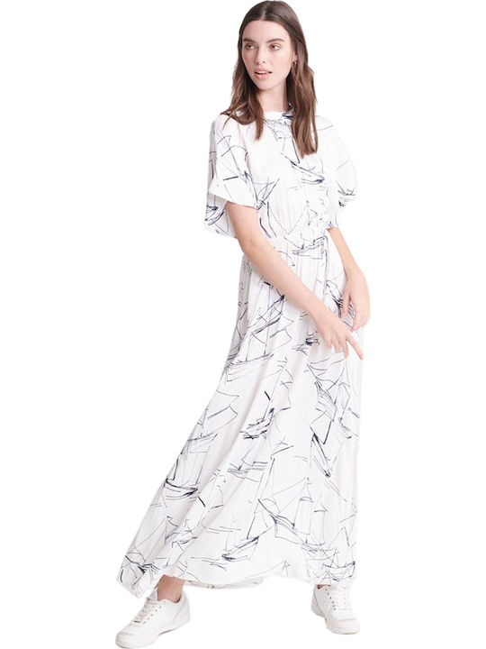 Superdry Edit Maxi Καλοκαιρινό All Day Φόρεμα Κοντομάνικο Λευκό