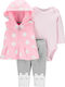 Carter's Baby Bodysuit Set Long-Sleeved with Pants Pink 3pcs