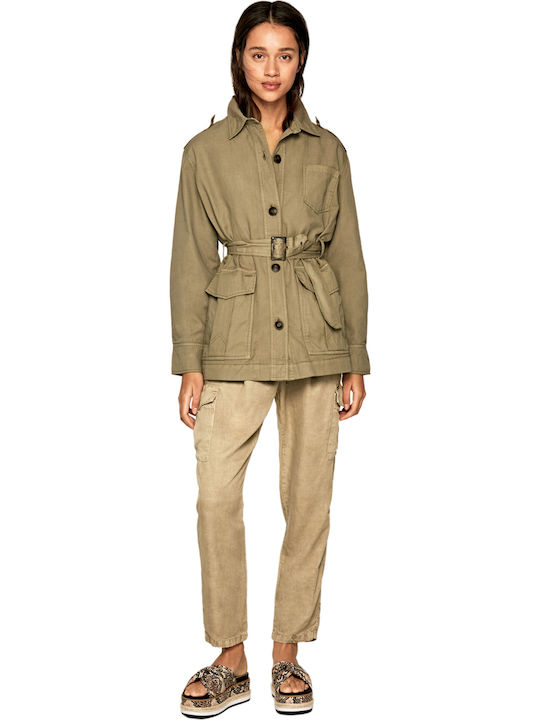 Pepe Jeans Caby Women's Short Lifestyle Jacket for Spring or Autumn Khaki