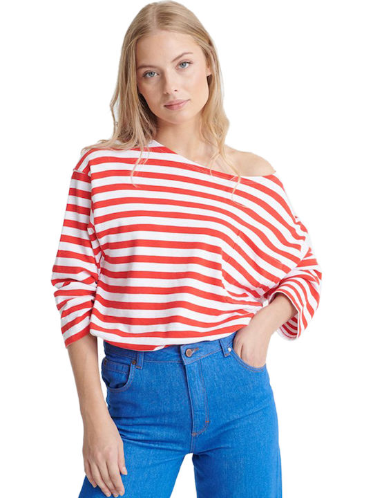 Superdry Edit Cruise Women's Blouse with 3/4 Sleeve Striped Red