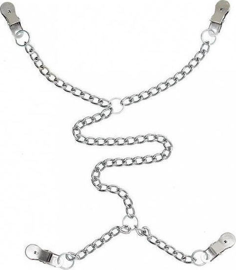 Rimba Nipple To Labia Clamps With Chain Щипки за Зърна в Сребрист Цвят