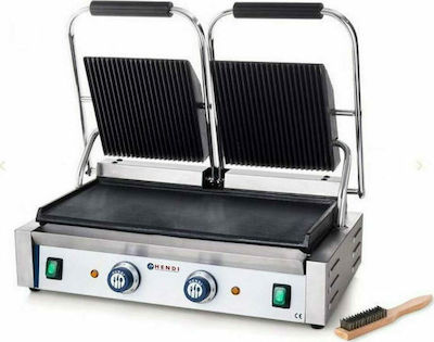 Hendi Commercial Double Sandwich Maker with Cast iron Ribbed Top and Flat Bottom 3600W