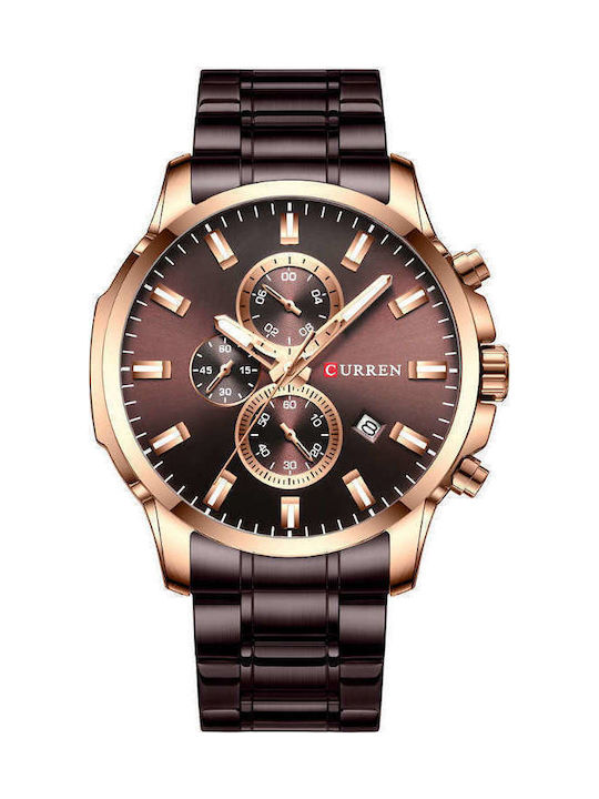 Curren Watch Battery with Brown Metal Bracelet