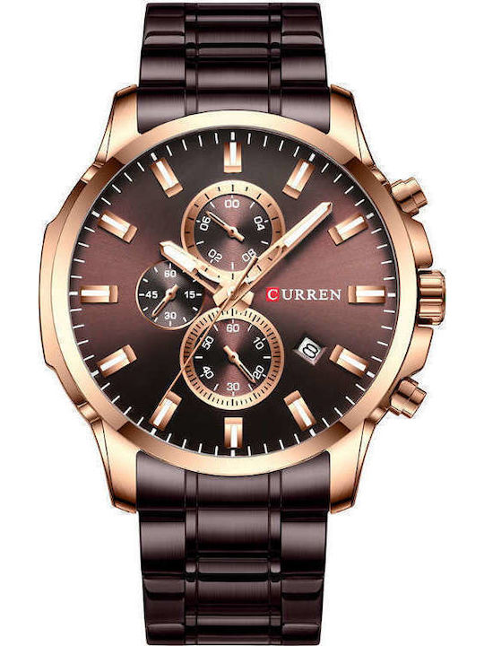Curren Ανδρικό Ρολόι 47mm Μπαταρίας με Καφέ Μετ...