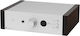 Pro-Ject Audio Head Box DS2 B Wood Silver Eucalyptus Schreibtisch Analog Kopfhörerverstärker Einzelkanal mit 6,3-mm-Klinkenstecker