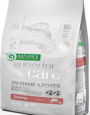 Nature's Protection Superior Care White Dogs 1.5kg Dry Food Grain-Free & Gluten-Free for Puppies with Salmon