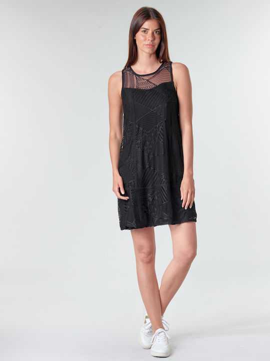 Desigual Keira Summer Mini Evening Dress with Lace Black