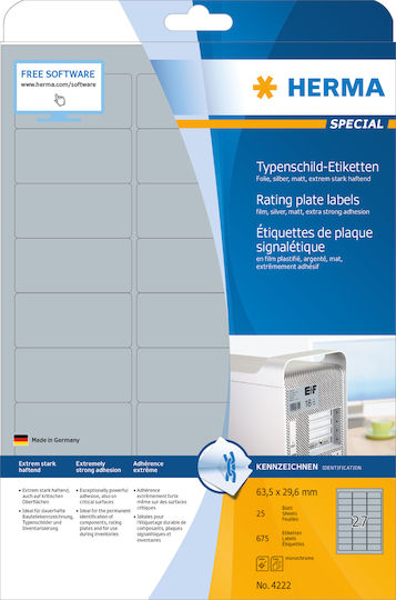 Herma 675 Αυτοκόλλητες Ετικέτες Α4 Ορθογώνιες 63.5x29.6mm