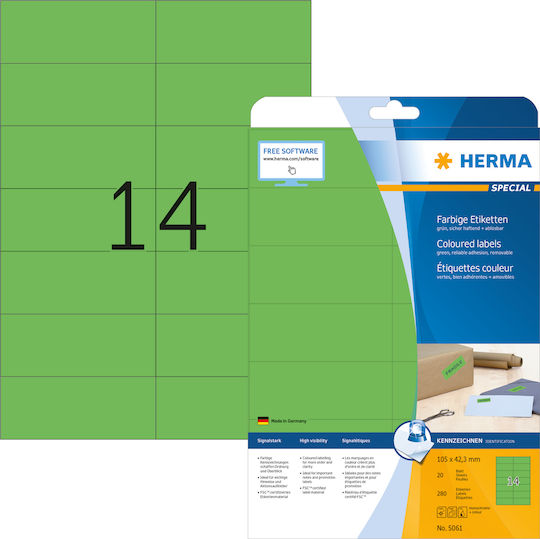 Herma 280 Self-Adhesive Rectangular A4 Labels 105x42.3mm