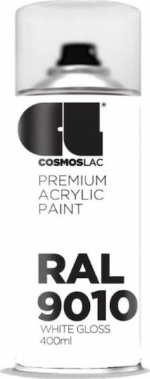 Cosmos Lac Σπρέι Βαφής Premium Acrylic με Γυαλιστερό Εφέ Pure White RAL 9010 400ml