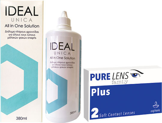Pure Lens Plus & Ideal Unica 380ml 2 Μηνιαίοι Φακοί Επαφής Υδρογέλης