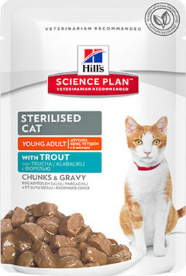 Hill's Science Plan Sterilised Cat Wet Food for Sterilised Adult Cats for Urinary Health In Pouch with Trout 1pc 85gr