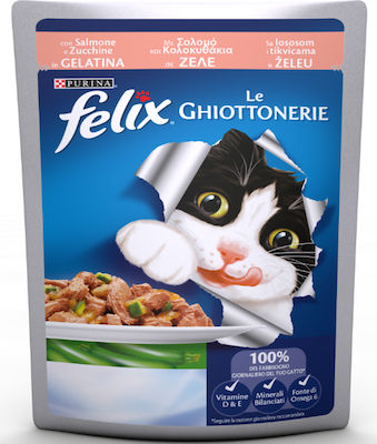 Purina Felix Nasses Katzenfutter für Katze in Beutel mit Lachs 100gr