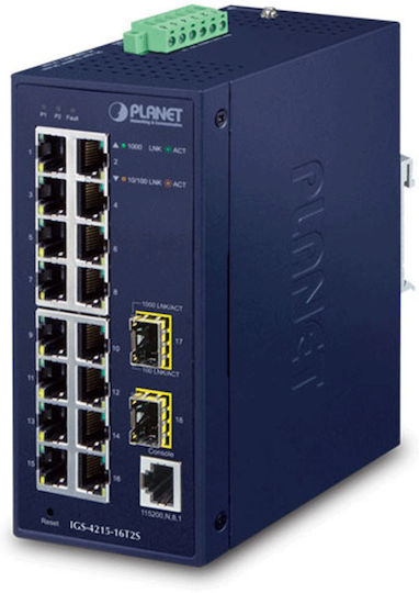 Planet IGS-4215-16T2S Managed L2 Switch with 16 Gigabit (1Gbps) Ethernet Ports and 2 SFP Ports