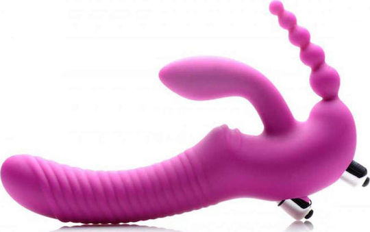 Strap U Regal Rider Strap On Vibrator Strapless Strap On με Τριπλό Dildo 22cm και Δόνηση σε Μωβ Χρώμα