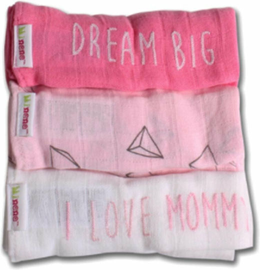 Minene Mommy/Daddy Muslin Swaddle Wraps Pink 75x75cm. 3pcs