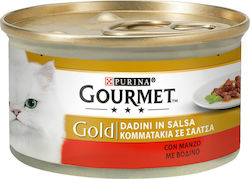 Purina Gourmet Gold Nasses Katzenfutter für Katze in Dose mit Rindfleisch 6x85gr