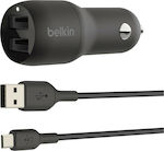 Belkin Φορτιστής Αυτοκινήτου Μαύρος 2.4A με Θύρες: 2xUSB μαζί με Καλώδιο micro-USB