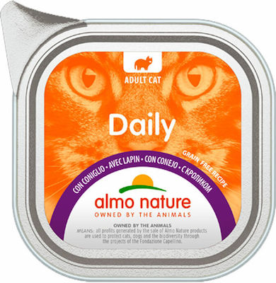 Almo Nature Daily Nasses Katzenfutter für Katze in Tablett mit Kaninchen 100gr