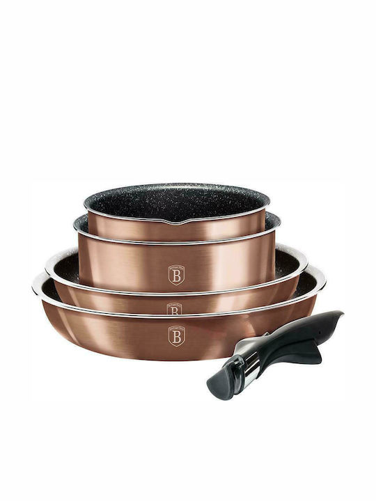 Berlinger Haus Metallic Line Cookware Set of Aluminum with Stone Coating Rose Gold Collection 9pcs