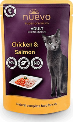 Nuevo Adult Nasses Katzenfutter für Katze in Beutel mit Huhn und Lachs 85gr