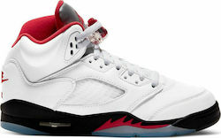 Jordan Παιδικά Sneakers High Air 5 Retro για Αγόρι True White / Fire Red / Black