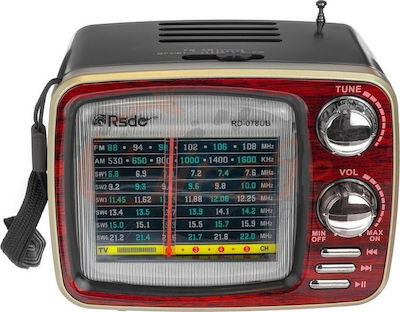 RD-078UBT Retro Tabletop Radio Rechargeable with Bluetooth and USB Red