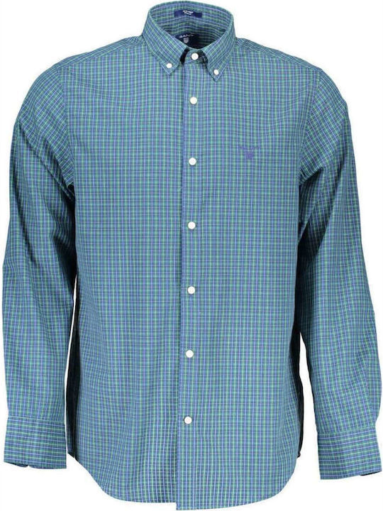 Gant Long-sleeved Cotton Shirt Checked Blue