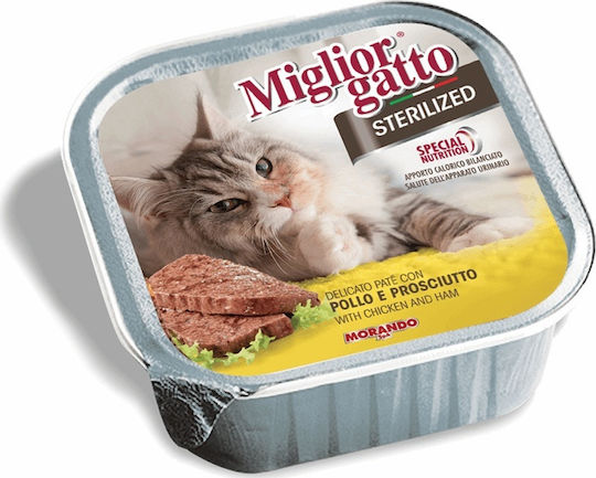 Morando Miglior Gatto Sterilised Wet Food for Adult Cats in Trays with Ham and Chicken 100gr