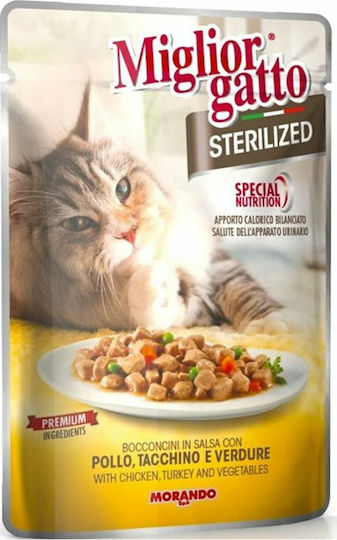 Morando Miglior Gatto Sterilised Wet Food for Adult Cats in Pouches with Turkey and Chicken 85gr