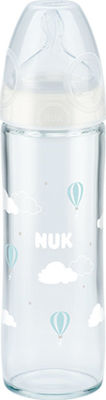 Nuk Glasflasche New Classic Gegen Koliken mit Silikonsauger für 0-6 Monate White Wolken 240ml 1Stück 10.745.080