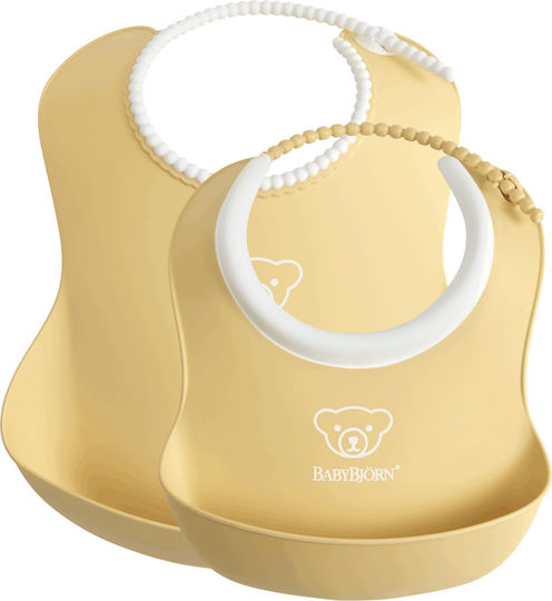 BabyBjorn Soft Waterproof Лигавник Пластмаса с бутон & Джоб Жълта 2бр