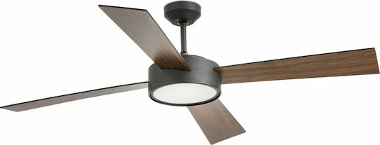 Faro Barcelona Hydra L Ceiling Fan 132cm with Light Fixture Black/Walnut