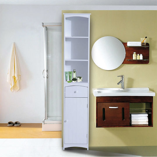 HomCom Dulap Coloană Pentru Baie Pardoseală M35xA24xÎ170cm Albă