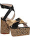 Paola Ferri Platform Leather Women's Sandals with Ankle Strap Black with Chunky High Heel