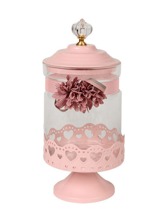 Keskor Vase General Use with Lid Glass Pink 10.5x10.5x21cm