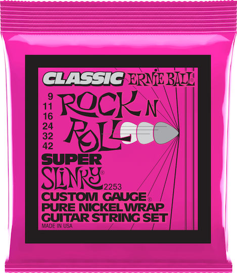 Ernie Ball Slinky Classic Rock n Roll Set of Pure Nickel Electric Guitar Strings 9 - 42 Inches Super