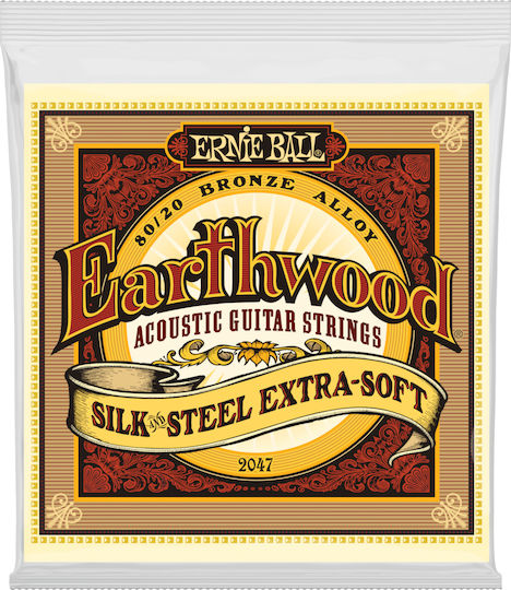 Ernie Ball Earthwood 80/20 Бронз Набор Струни За Акустична Китара 80/20 Бронз 10 - 50 Silk & Steel Екстра Меки