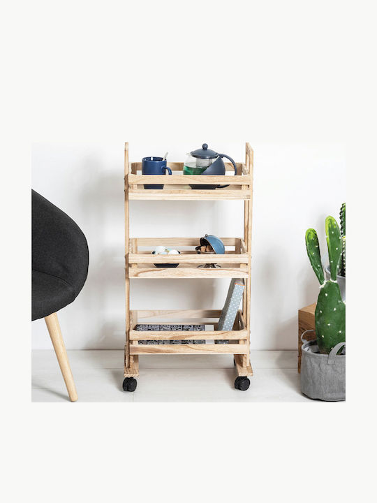 Crate Troleu De Bucătărie Din Lemn Cu 3 Locuri Bej 44x30x82cm