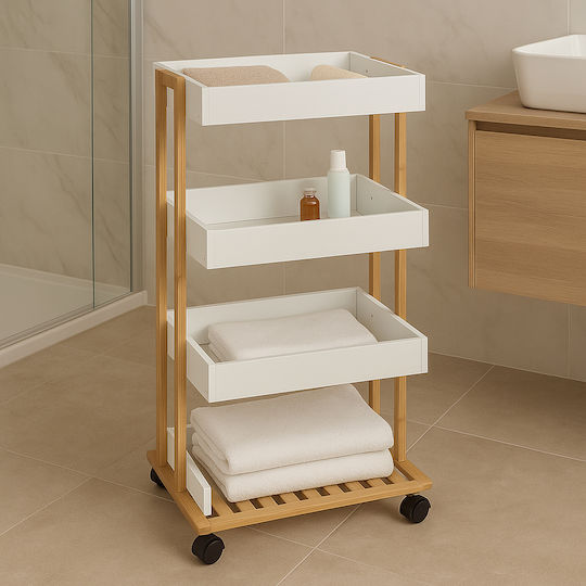 Wooden Trolley 4-Tier White 7-160850
