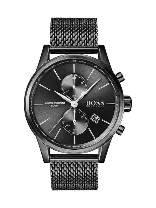 Boss Jet Ανδρικό Ρολόι 41mm Χρονογράφος Μπαταρίας με Μαύρο Μεταλλικό Μπρασελέ