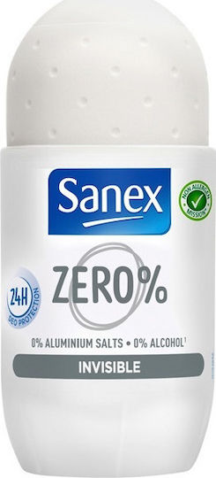 Sanex Zero 0% Invisible 24h Deo Protection Αποσμητικό 24h σε Roll-On Χωρίς Αλουμίνιο 50ml