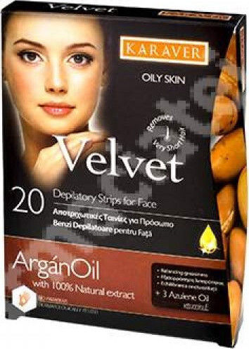 Karaver Velvet Ленти за Обезкосмяване за Лице за Чувствителна Кожа арганово масло 20бр