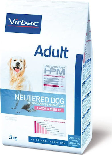 Virbac Adult Neutered Large & Medium 12kg Dry Food Diet for Adult Neutered Medium & Large Breed Dogs with Pork, Chicken, Rice, Poultry and Potatoes