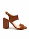 New Matic Leather Women's Sandals 55 Tabac Brown with Chunky High Heel