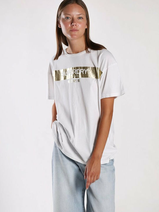 Superdry Foil Portland Γυναικείο T-shirt Λευκό με Στάμπα