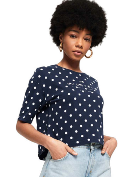 Superdry Lilly Graphic Damen Crop T-shirt Polka Dot Marineblau