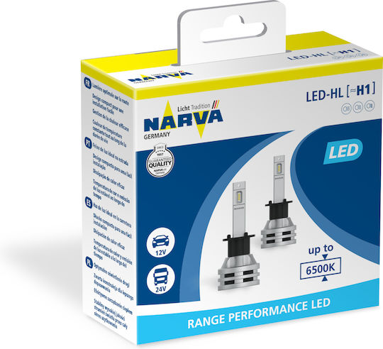 Narva Λάμπες Αυτοκινήτου H1 LED 6500K Ψυχρό Λευκό 12-24V 19W 2τμχ